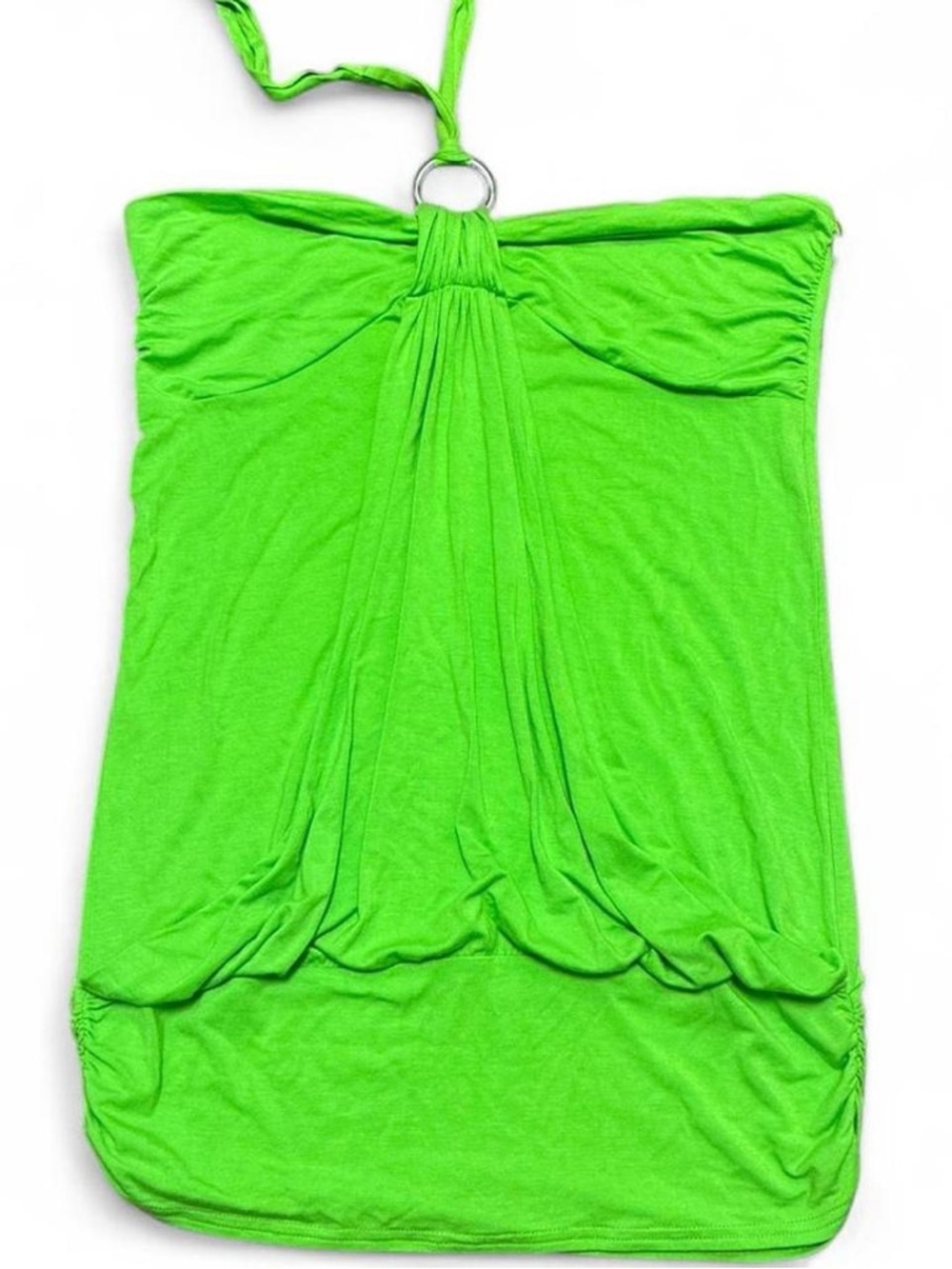 Y2K Rio Green Halter Mini Dress Tunic XL O Ring Detail